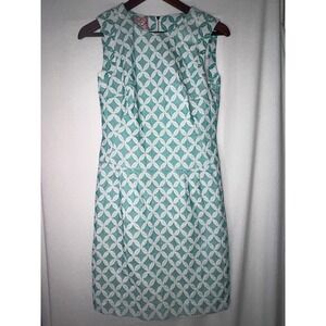 Phoebe Couture Dress Size 4 Sleeveless White‎ Green Geometric Career Party